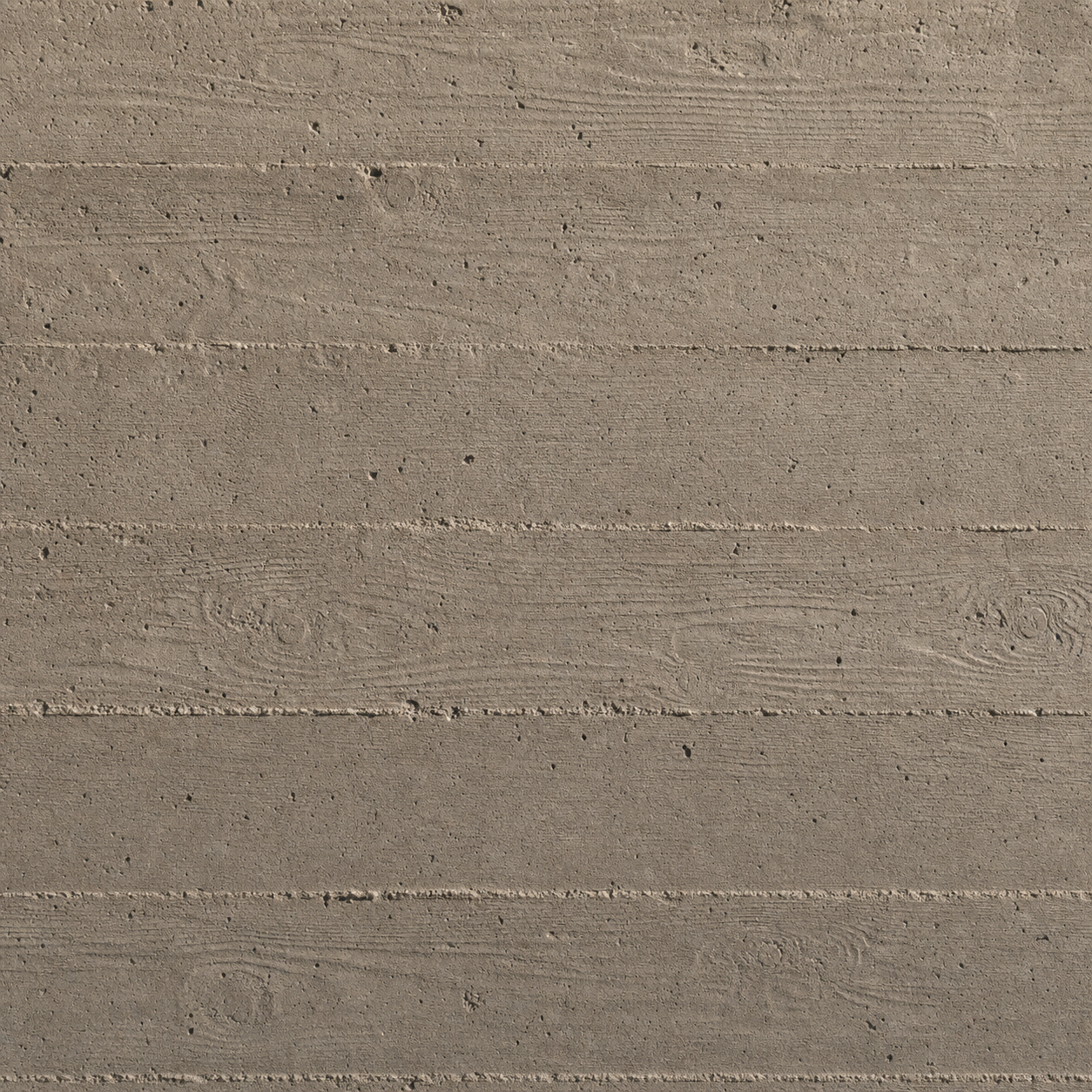 Board-formed warm gray concrete texture with horizontal wood-grain impression
