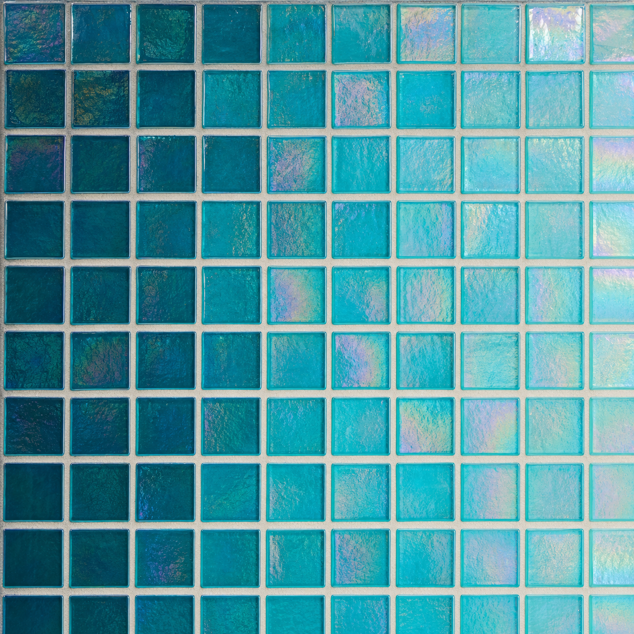 Iridescent blue-teal glass mosaic pool tile