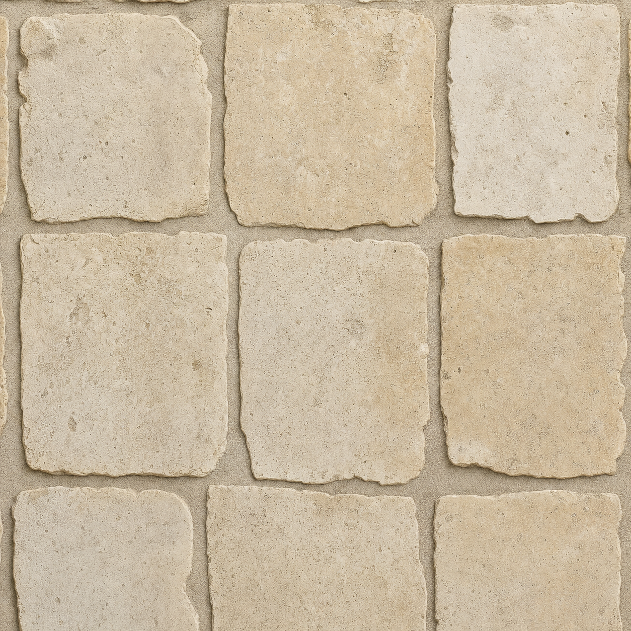 Reclaimed antique French limestone pavers with worn edges and centuries of patina